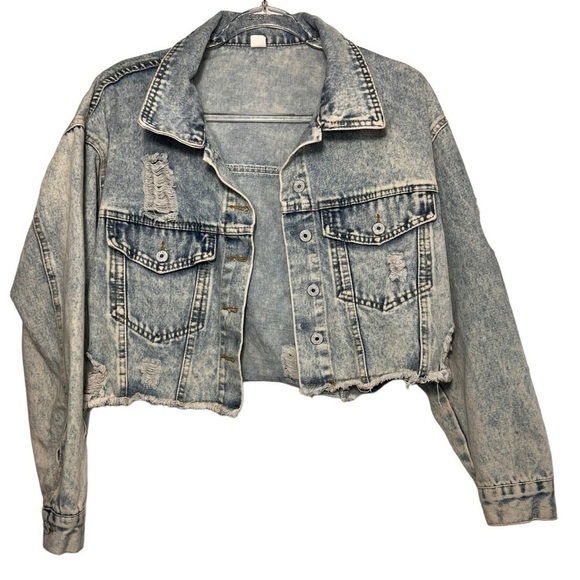 Jean Jacket Acid Wash Cropped Destroyed Size Xs - Picture 2 of 10